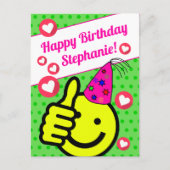 Funny Green Smile Gesicht Ihrem Namen glücklich Ge Postkarte (Vorderseite)