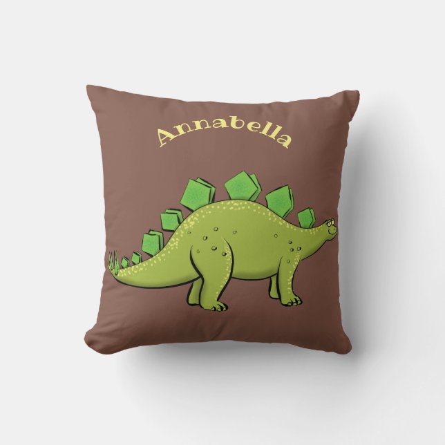Funny green stegosaurus dinosaurus Cartoon Kissen (Vorderseite)