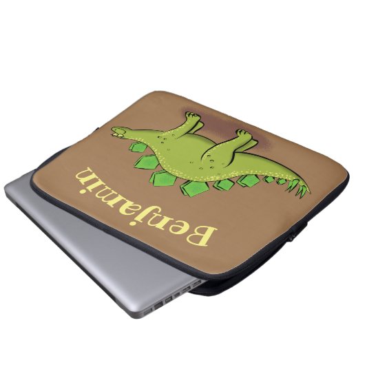 Funny green stegosaurus dinosaurus Cartoon Laptopschutzhülle (Vorne Knopf)