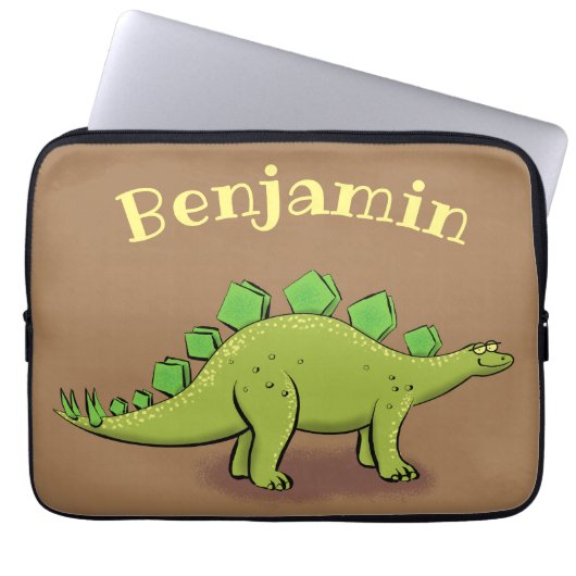 Funny green stegosaurus dinosaurus Cartoon Laptopschutzhülle (Vorderseite)