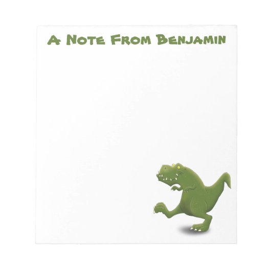 Funny green t rex dinosaur Cartoon Illustration Notizblock (Vorderseite)