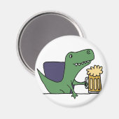 Funny Green T-Rex Dinosaur Drinking Beer Magnet (Vorderseite/Rückseite)