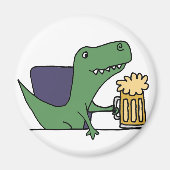 Funny Green T-Rex Dinosaur Drinking Beer Magnet (Vorne)
