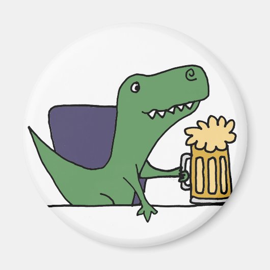 Funny Green T-Rex Dinosaur Drinking Beer Magnet (Vorne)