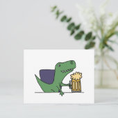 Funny Green T-Rex Dinosaur Drinking Beer Postkarte (Stehend Vorderseite)