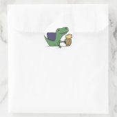 Funny Green T-Rex Dinosaur Drinking Beer Runder Aufkleber (Tasche)