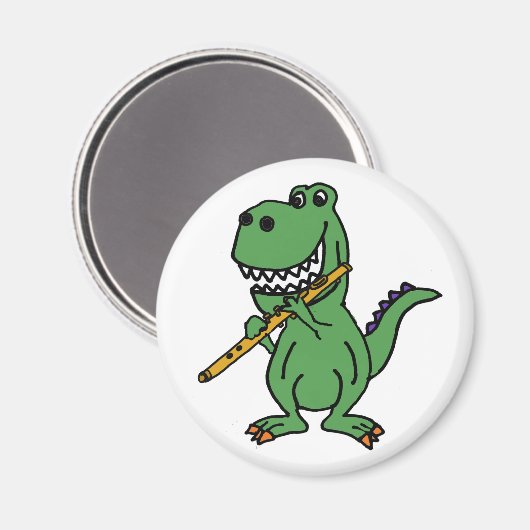 Funny Green T-rex Dinosaur Playing Flute Magnet (Vorderseite/Rückseite)