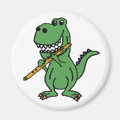 Funny Green T-rex Dinosaur Playing Flute Magnet (Vorne)