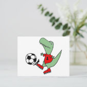 Funny Green T-rex Dinosaur Playing Soccer Postkarte (Stehend Vorderseite)