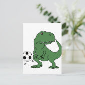 Funny Green T-rex Dinosaur Playing Soccer Postkarte (Stehend Vorderseite)