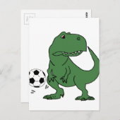 Funny Green T-rex Dinosaur Playing Soccer Postkarte (Vorne/Hinten)