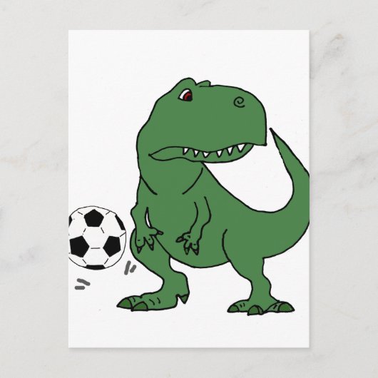 Funny Green T-rex Dinosaur Playing Soccer Postkarte (Vorderseite)