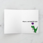 Funny Green Trex Dinosaur Holding Balloon Karte (Innenseite)