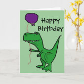 Funny Green Trex Dinosaur Holding Balloon Karte (Gelbe Blume)