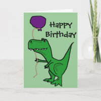 Funny Green Trex Dinosaur Holding Balloon