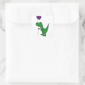 Funny Green Trex Dinosaur Holding Balloon Quadratischer Aufkleber (Tasche)