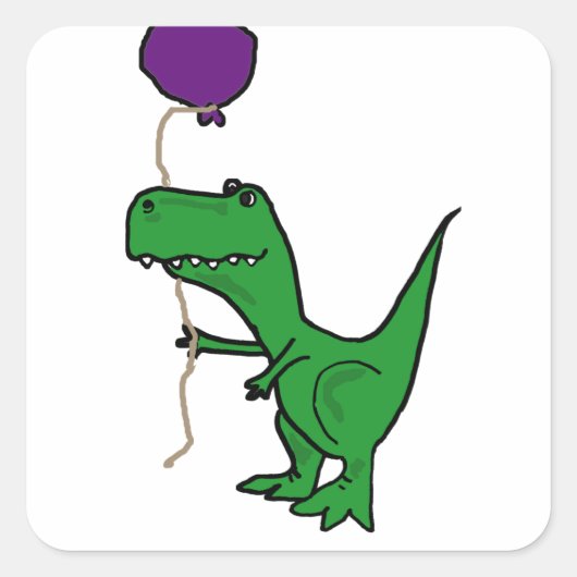 Funny Green Trex Dinosaur Holding Balloon Quadratischer Aufkleber (Vorderseite)