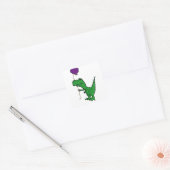 Funny Green Trex Dinosaur Holding Balloon Quadratischer Aufkleber (Umschlag)