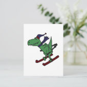 Funny Green Trex Dinosaur Skiing Postkarte (Stehend Vorderseite)
