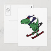 Funny Green Trex Dinosaur Skiing Postkarte (Vorne/Hinten)