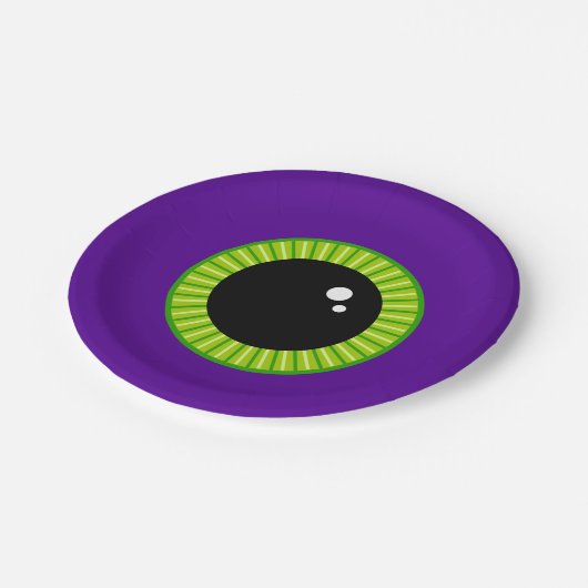 Funny Green und Lila Monster Eyeball Pappteller (Schrägansicht)