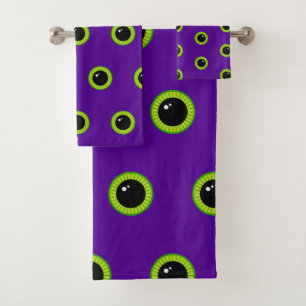 Funny Green und Lila Monster Eyes Badhandtuch Set