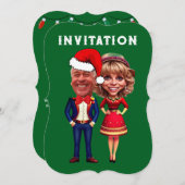 Funny Green und Red Xmas Karikaturenpaar Einladung (Vorne/Hinten)