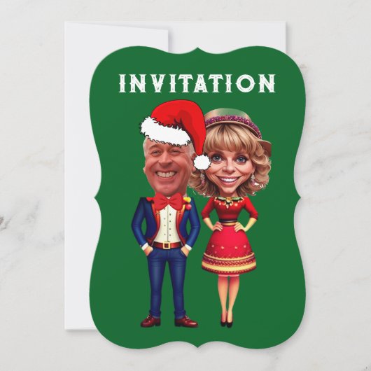 Funny Green und Red Xmas Karikaturenpaar Einladung (Vorderseite)