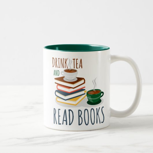 Funny Green White Tasse - Drink Tee und Reads Buch (Rechts)