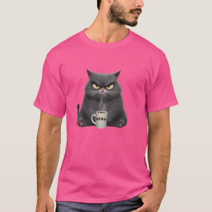 Funny Grey Cat Coffee T-Shirt Meow Meme für Damen
