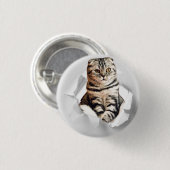 Funny Grey Cat Popping Through Torn Paper Illusion Button (Vorne & Hinten)
