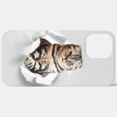 Funny Grey Cat Popping Through Torn Paper Illusion Case-Mate iPhone Hülle (Hinten (horizontal))