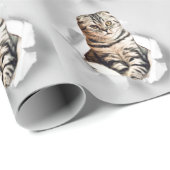 Funny Grey Cat Popping Through Torn Paper Illusion Geschenkpapier (Rolleneckpunkt)