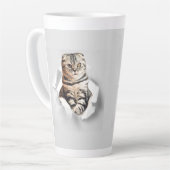Funny Grey Cat Popping Through Torn Paper Illusion Milchtasse (Linke Ecke)