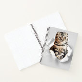 Funny Grey Cat Popping Through Torn Paper Illusion Notizblock (Innenseite)