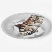 Funny Grey Cat Popping Through Torn Paper Illusion Pappteller (Schrägansicht)