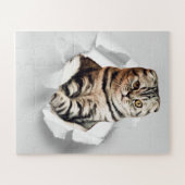 Funny Grey Cat Popping Through Torn Paper Illusion Puzzle (Horizontal)