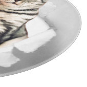 Funny Grey Cat Popping Through Torn Paper Illusion Schneidebrett (Ecke)