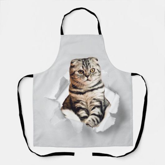 Funny Grey Cat Popping Through Torn Paper Illusion Schürze (Vorderseite)