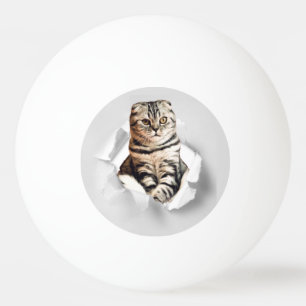 Funny Grey Cat Popping Through Torn Paper Illusion Tischtennisball