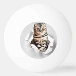Funny Grey Cat Popping Through Torn Paper Illusion Tischtennisball