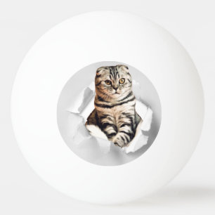 Funny Grey Cat Popping Through Torn Paper Illusion Tischtennisball