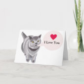 Funny Grey Cat Valentine Karte (Vorderseite)