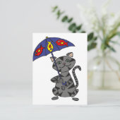 Funny Grey Tabby Cat Holding Umbrella Postkarte (Stehend Vorderseite)