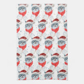 Funny Grey Tabby Cat Mit Weihnachtsmannmütze Weihn Geschirrtuch (Vertikal)