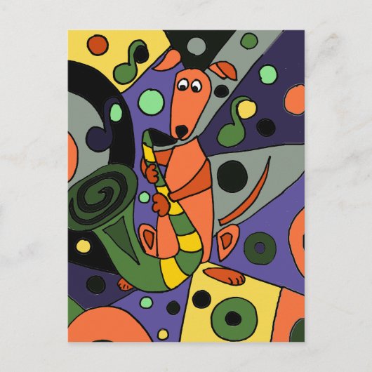 Funny Greyhound Hund Playing Saxophon Postkarte (Vorderseite)