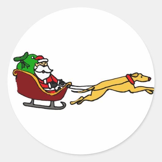 Funny Greyhound Pulling Christmas Sleigh Runder Aufkleber (Vorderseite)