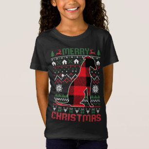 Funny Greyhound Ugly Christmas Red Plad Lights Swe T-Shirt