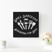 Funny Grill Sargeant" - GRILLEN Geschenk für Men B Quadratische Wanduhr (Zuhause)