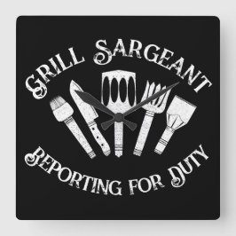 Funny Grill Sargeant" - GRILLEN Geschenk für Men B Quadratische Wanduhr